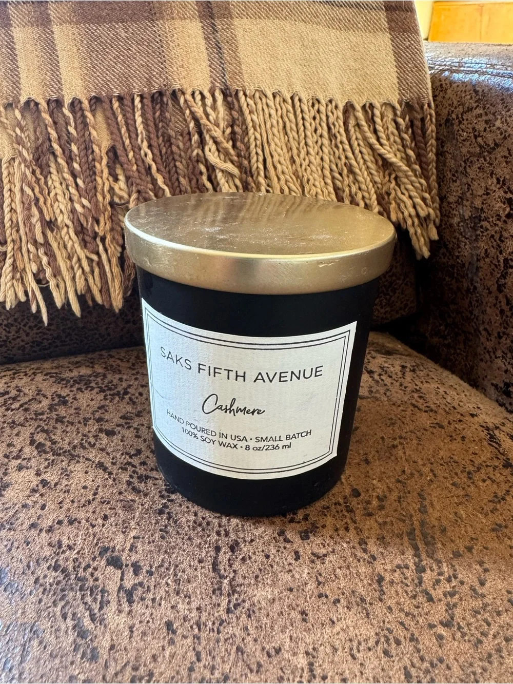 Saks Fifth Avenue Cashmere Scented Candle — Black with Gold Lid NEW Price Firm!